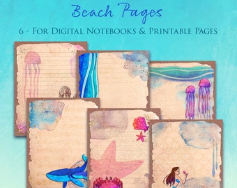 6 Beach Digital Notebook Pages for GoodNotes - Printable Journaling Pages - Digital Junk Journal Pages - 8.5" x 11" - Printable Ephemera