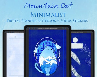 GoodNotes Digital Planner Blank Notizbuch + Bonus Metallic Digital Stickers - Niedlich - Blau - Minimalistisch - 7 "x10" - Journal - Mountain Cat