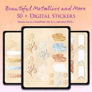 50+ Digital Planner Stickers GoodNotes Metallic - GoodNotes Stickers Planner, Digital Stickers, Clipart, Pre-cropped GoodNotes Stickers