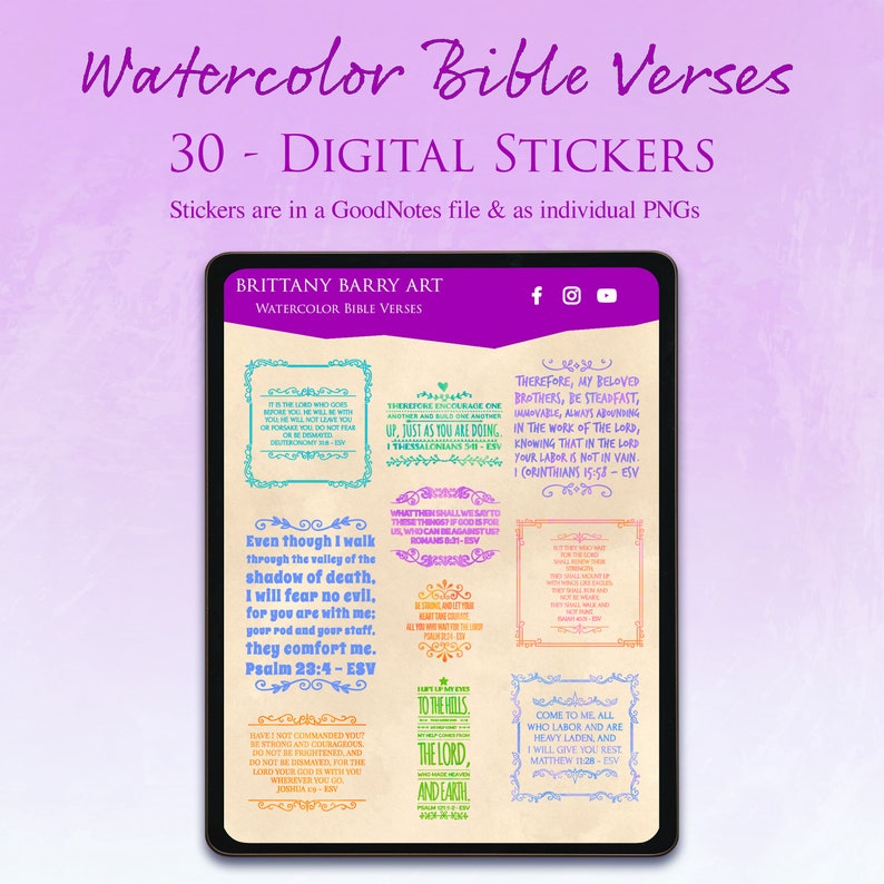30 Digital Planner Stickers GoodNotes Watercolor Bible Verses GoodNotes Stickers Planner, Digital Sticker, Clipart, GoodNotes Stickers image 3
