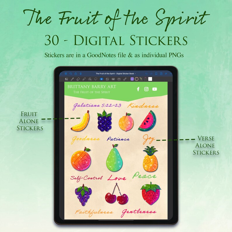 30 Digital Planner Stickers GoodNotes The Fruit of the Spirit GoodNotes Stickers Planner, Bible Digital Stickers, GoodNotes Stickers image 2