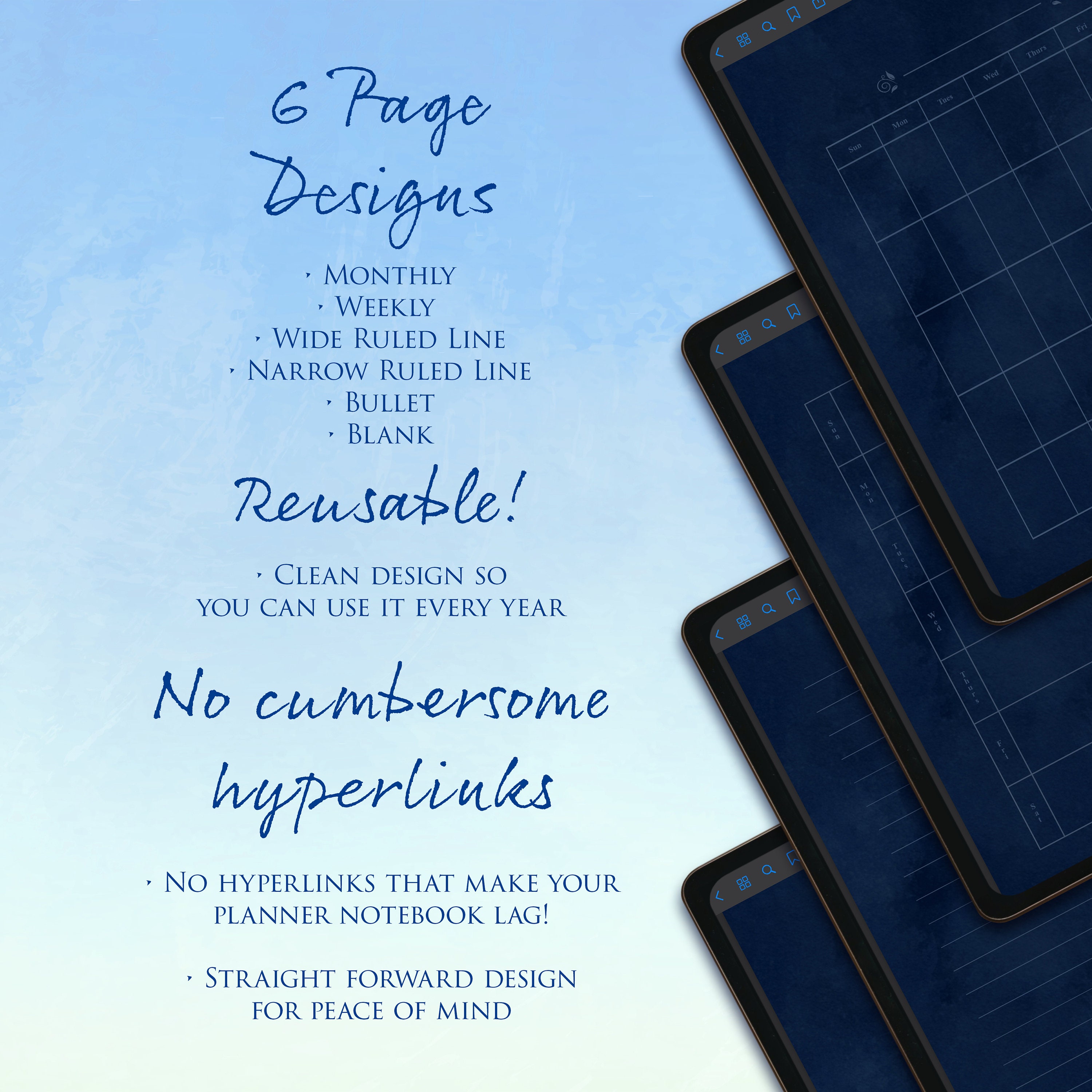Dark Blue Goodnotes Digital Planner Blank Notebook + Bonus Metallic ...