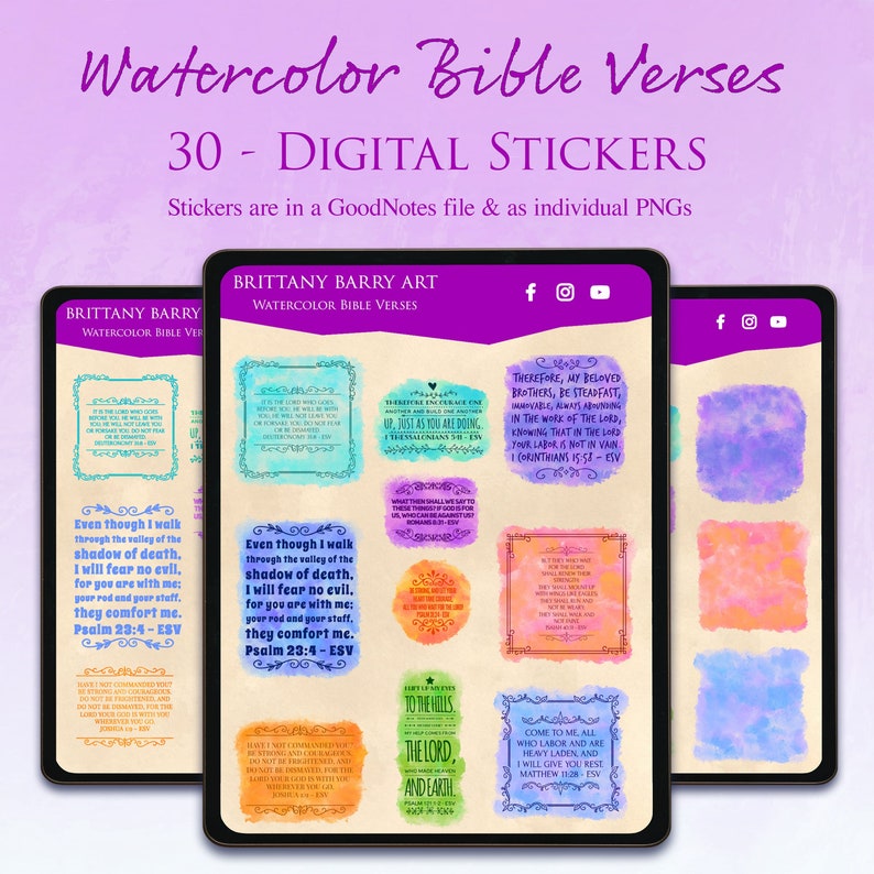 30 Digital Planner Stickers GoodNotes Watercolor Bible Verses GoodNotes Stickers Planner, Digital Sticker, Clipart, GoodNotes Stickers image 1