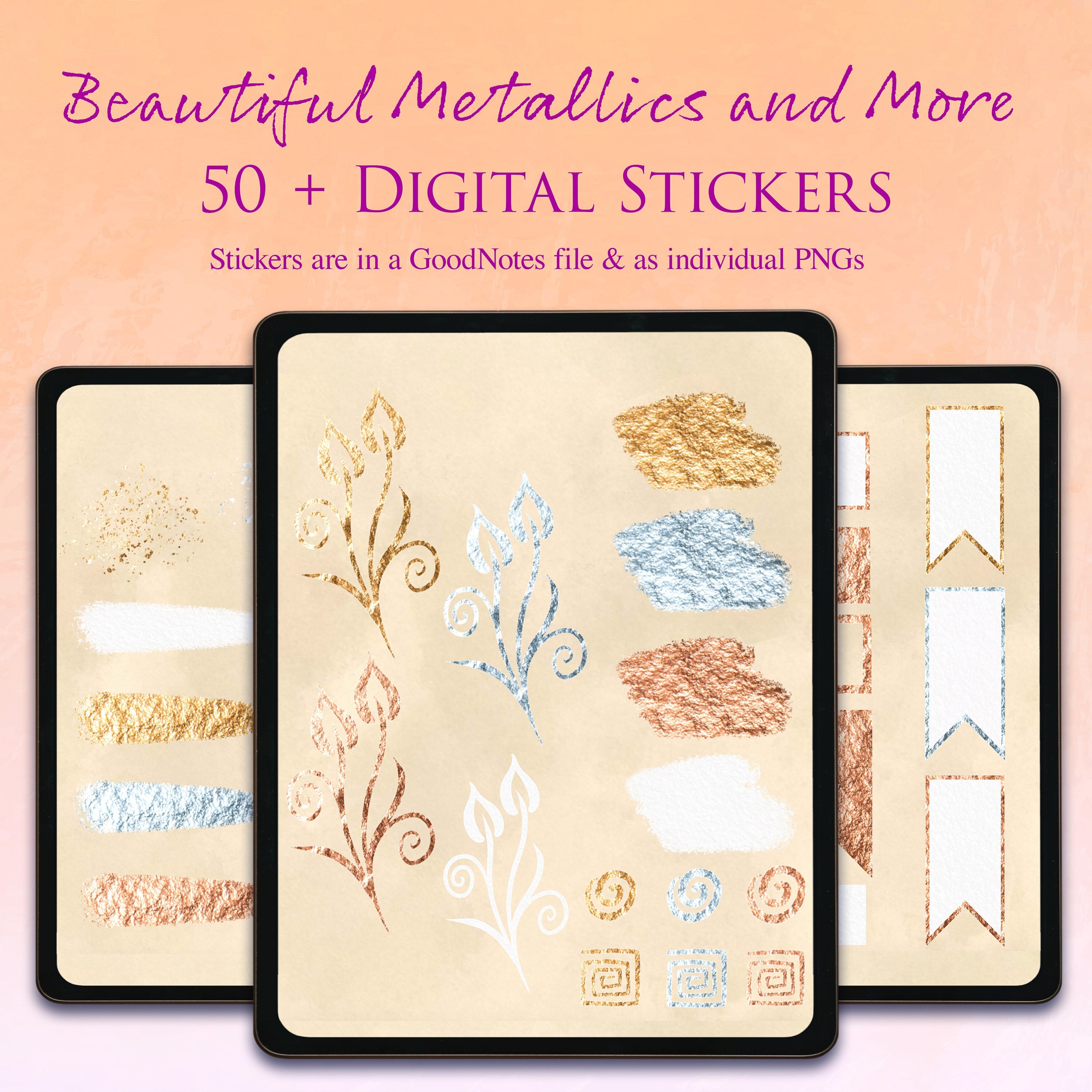 50+ Digital Planner Stickers Goodnotes Metallic - Goodnotes Stickers ...