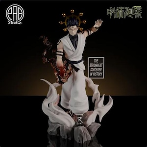 Figura de Megumi-Sukuna con rueda Mahoraga - Estatua JJK personalizada impresa en 3D - Acabados: brillante, mármol, bronce o resina.