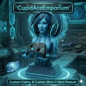 Cortana: Headset&Controller Stand. Optional Glow in the Dark model, or custom colors. Including Marble PLA.