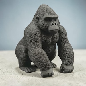Silverbackgorillastaty, 3D-utskriven primatfigur, realistisk skrivbordsdekor, kontorsdekor, hempresent