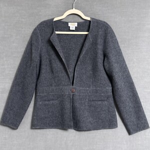 Vintage Talbots Jacket M Petite Charcoal Gray Boiled Felted Wool Blazer Career