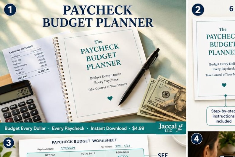 Paycheck Budget Planner Printable PDF | Bi-weekly Budget Worksheet