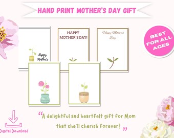 Mother’s Day Handprint Craft Printable | Kids Handprint Art Gift for Mom | DIY Happy Mother’s Day Card | Toddler Baby Keepsake Art