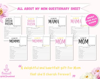 All About My Mom Printable Questionnaire | Mother’s Day Gift from Kids | Fill-in-the-Blank Mom Interview | DIY Keepsake Activity Sheet