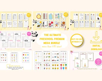 Preschool Learning Bundle Ages 3-5 Alphabet and Number Tracing Worksheets Flashcards Cut & Paste Activities Mother’s Day Printable Gift Pack