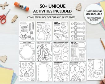Kids Cut and Paste Activity Worksheets PLR | Preschool Printable Busy Book | Scissor Skills Practice | Resell Rights Montessori Kit