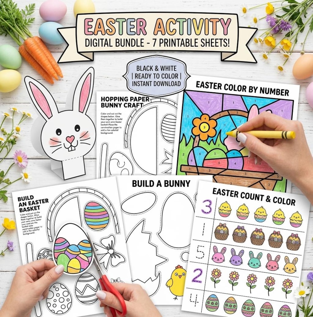 Easter Kids Activity Bundle 7 Printable Sheets Bunny, Chick and Basket ...