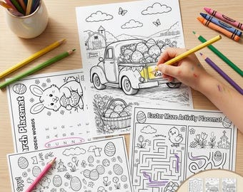 Easter Activity Bundle for Kids, Printable Coloring Pages, Maze, Word Search, I Spy Game, Easter Worksheets PDF, Instant Download