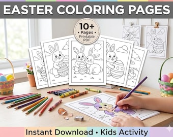 Easter Activity Pack for Kids Printable, Easter Coloring Pages, Bunny Worksheets, Preschool Learning Games, Toddler Busy Book PDF,  A4