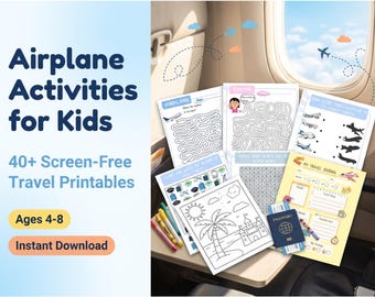 Airplane Activities for Kids Printable, Travel Games Bundle, Screen-Free Flight Activity, Kids Travel Journal, Busy Book Ages 4-8, Road Trip