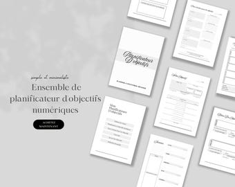 Planner d Objectifs 2026 Digital, Suivi des Objectifs ADHD Friendly, 3 Couleurs Rose Gris, Organisateur de Vie, GoodNotes iPad, PDF.