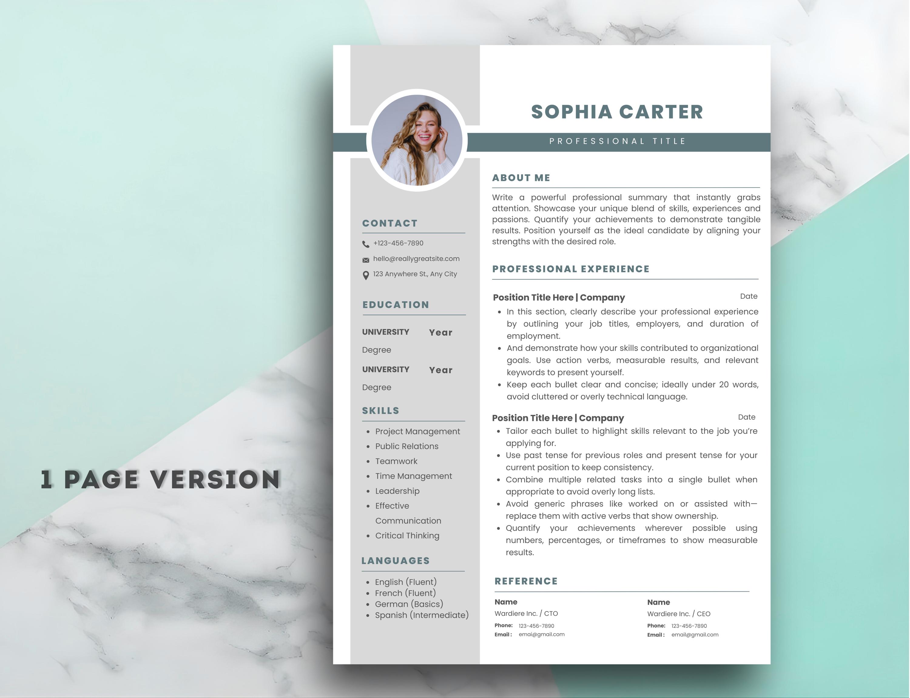 Modern Resume Template Canva Editable | Professional CV for Word ...