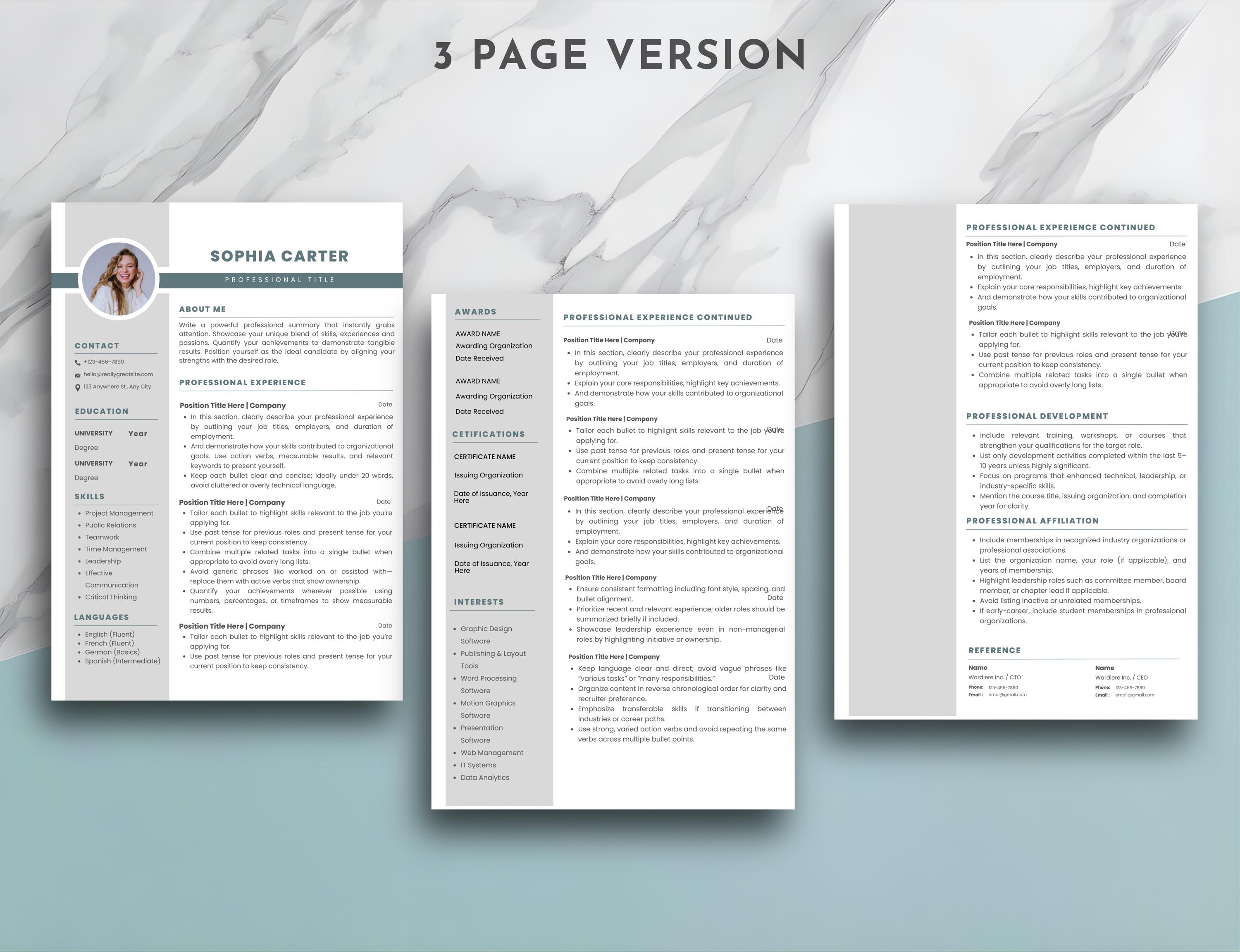 Modern Resume Template Canva Editable | Professional CV for Word ...