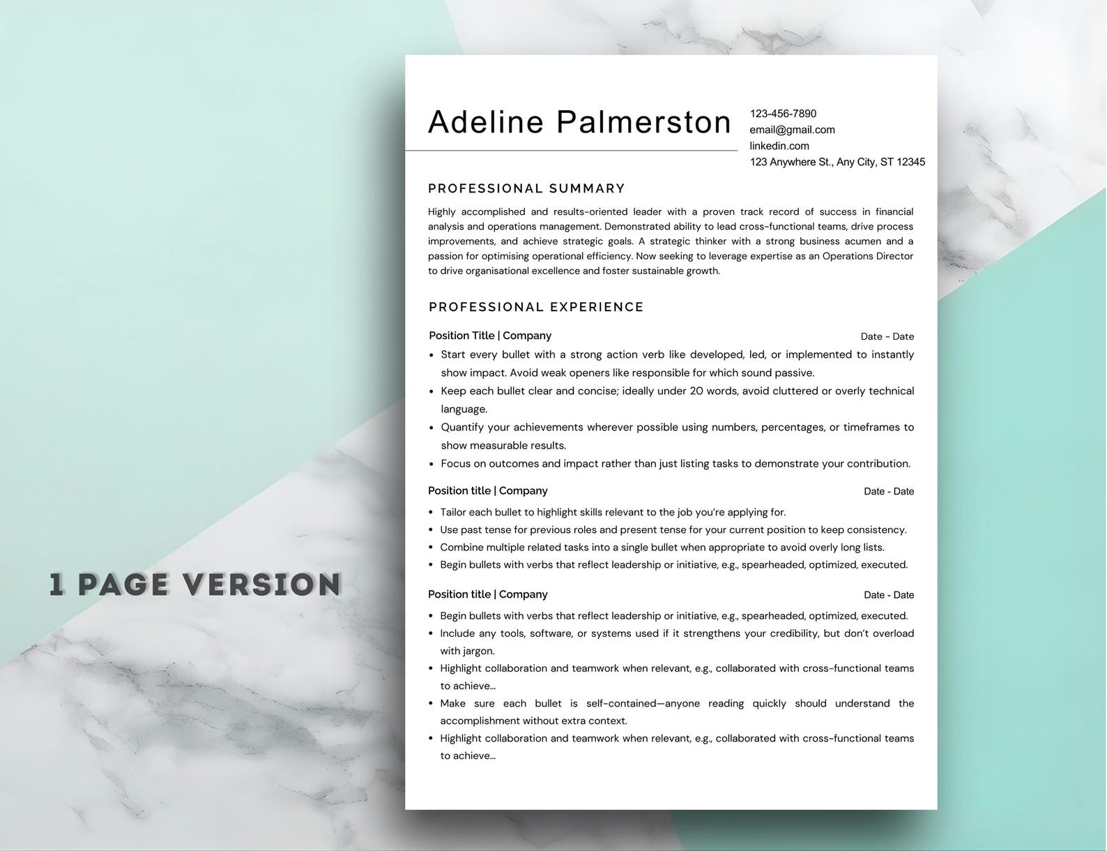 Professional ATS Resume Template for Word | Single Column CV for Job ...