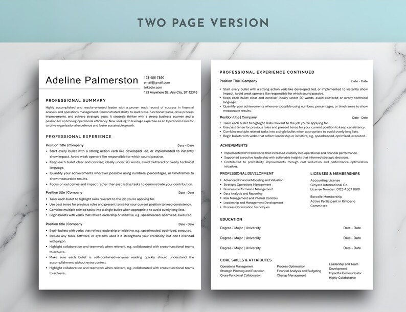 Professional ATS Resume Template for Word | Single Column CV for Job ...