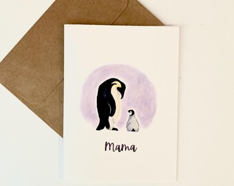 Mother’s Day Card, Penguin Card for Mom, Mama Card, Handmade Greeting Card