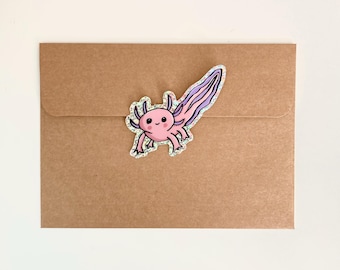 Axolotl Sticker, Waterproof Vinyl Sticker, Cute Pink Axolotl, Glitter Animal Sticker