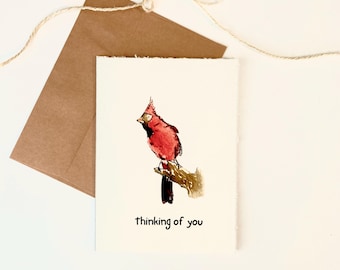 Thinking of You Card, Handmade Greeting Card, Cardinal Bird Card, Red Bird Print