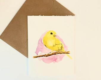 Yellow Bird Card, Handmade Greeting Card, Thank You Note Card, Pretty Canary Cards