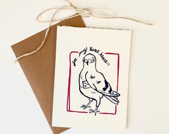 Valentines Day Card, Handmade Greeting Card, Lovebird Card, Cute Pigeon Card Set