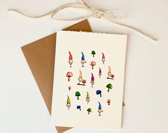 Gnome Card, Handmade Greeting Card, Valentine’s Day Card, Cute Gnomes and Mushrooms Card Set