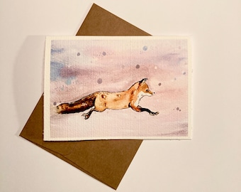 Handmade Fox Painting Greeting Card, Holiday Card Set
