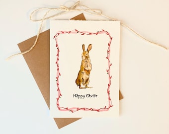 Bunny Easter Card, Handmade Greeting Card, Happy Easter Card, Cute Bunny Rabbit Card