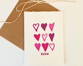 Valentines Day Hearts Card, Handmade Greeting Card, Love Card, Cute Hearts Card Set