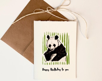 Birthday Day Card, Handmade Greeting Card, Panda Drawing