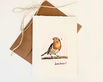 Valentines Day Card, Handmade Greeting Card, Lovebird Card, Cute Robin Card Set