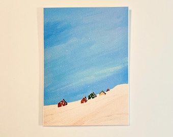 Handmade Winter House Painting Christmas Card Set