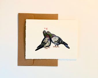 Tarjeta de San Valentín, tarjeta de felicitación hecha a mano, tarjeta de tortolitos, juego de tarjetas de palomas lindas