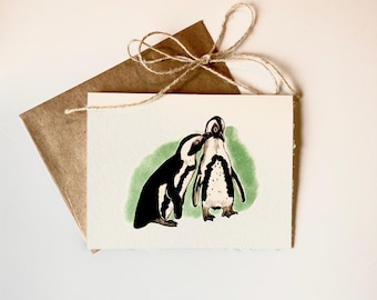 Valentines Day Card, Anniversary Card, Handmade Greeting Card, Lovebirds Card, Cute Penguin Card Set