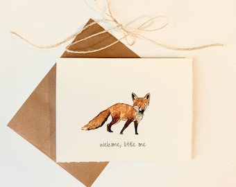 New Baby Card, Cute Fox Card For Baby Arrival, Handmade Greeting Card