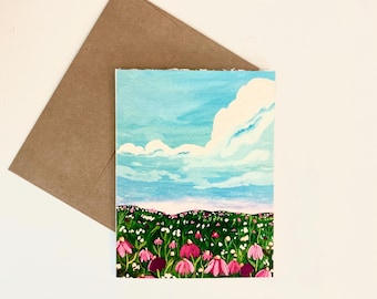 Flower Card, Handmade Greeting Card, Thank You Note Card, Pretty Floral Cards