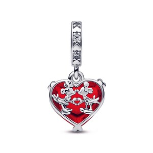 Disney Mickey & Minnie Mouse Kiss Red Murano Glass Dangle Charm