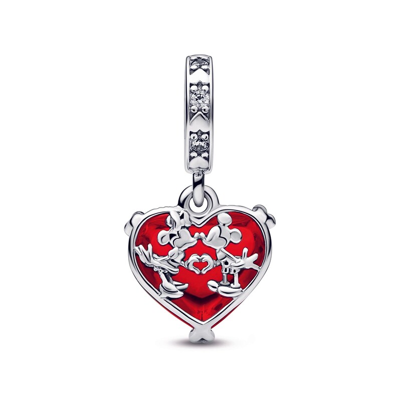 Disney Mickey & Minnie Mouse Kiss Red Murano Glass Dangle Charm