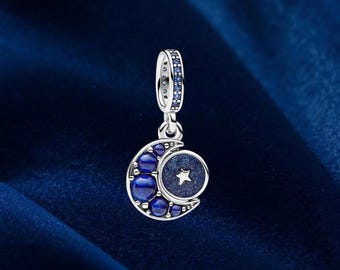 Colgante giratorio de luna brillante, colgante celestial de plata, joyería para pulsera y collar
