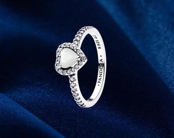 Anillo de corazón blanco elevado, plata de ley, anillos llamativos, regalo para ella, joyería para mujer