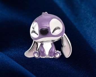 Dije de ángel morado, cuenta de alienígena durmiente de plata esterlina, joyería inspirada en Lilo & Stitch