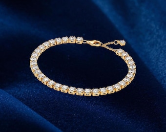 Pulsera de tenis llamativa y brillante, plata de ley, dije para pulsera, regalo para ella, joyería para mujer