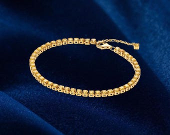 Pulsera de tenis amarilla brillante, plata de ley, dije para pulsera, regalo para ella, joyería para mujer