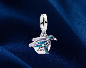 Hummingbird Double Dangle Charm, Silver Pendant, Bracelet Necklace Jewelry